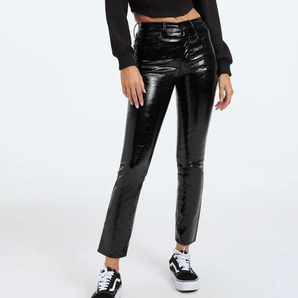 GOOD AMERICAN Pants 00/24 Faux Leather Black Crinkled Crinkle Good Classic NWT